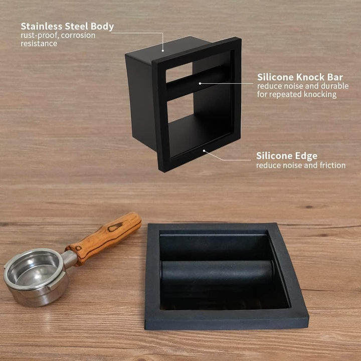 watchget Espresso-Klopfbox – Eingebaute Kaffeeklopfbox aus Edelstahl und Silikon, abnehmbare Gummist