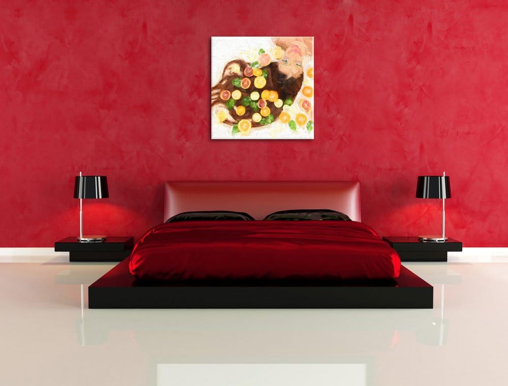 Pixxprint Hübsche Frau mit Obstscheiben als Leinwandbild/Grösse: 70x70 cm/Wandbild/Kunstdruck/fertig