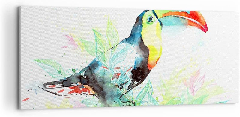 Wandbilder Dekoration Wohnzimmer Vogel Toucan Neugier wild Panorama Bilder auf Leinwand 120x50cm Lei