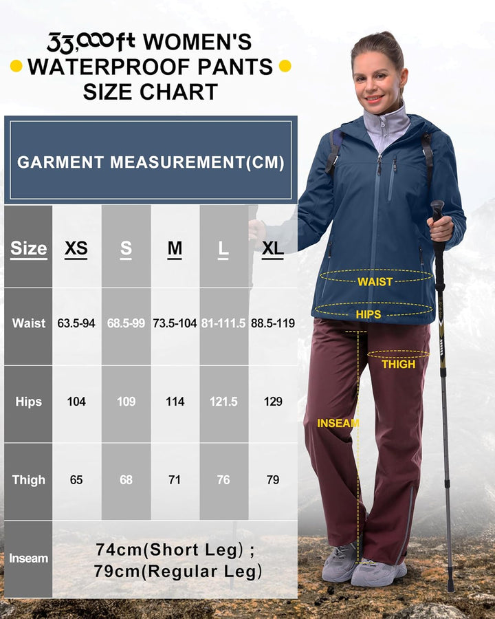 33,000ft Regenhose Damen Wasserdicht Atmungsaktiv Wanderhose Fahrrad Überziehhose Leichte Winddicht