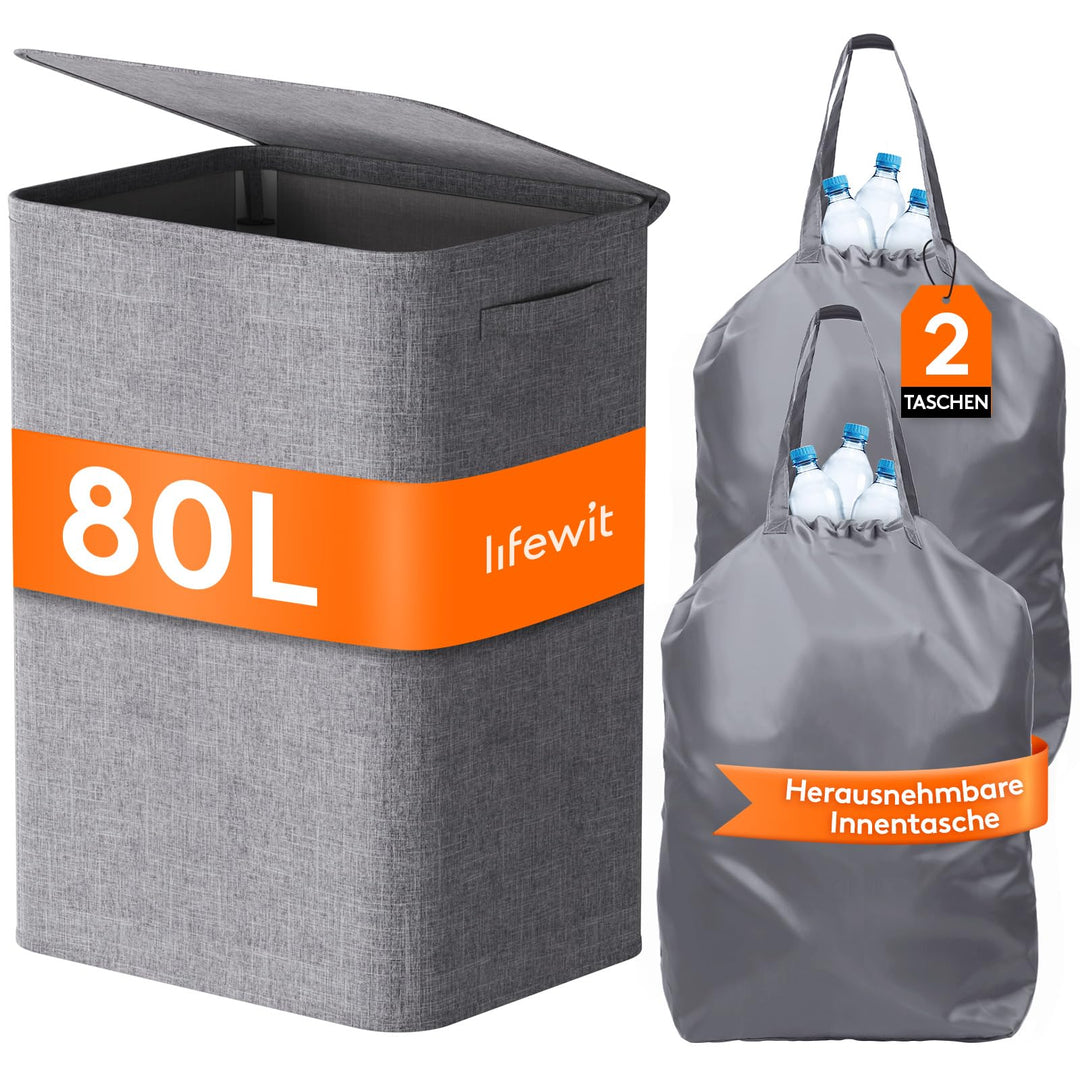 Lifewit 80L Pfandflaschen Sammelbehälter mit Deckel, faltbar und wasserdicht mit Griffen, Gross Flas