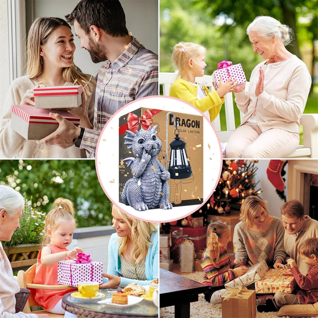 Yeomoo Drachen Gartenfiguren mit Solarlampen Gartendeko für Draussen: Drachen Figuren Deko mit LED S