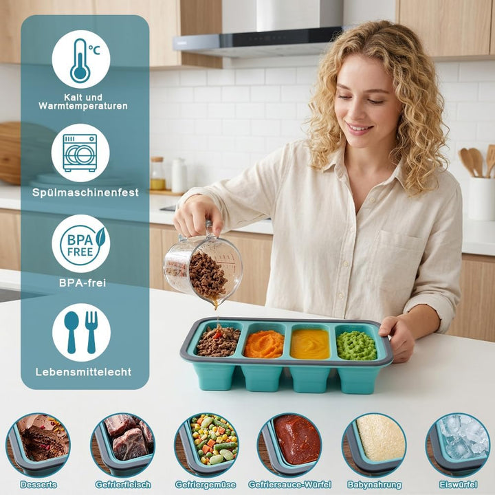 3 Stück Souper Cubes Set mit Deckel + 15 Gefrierbeutel, Faltbare Silikon Gefrierbehälter, 500/350/25