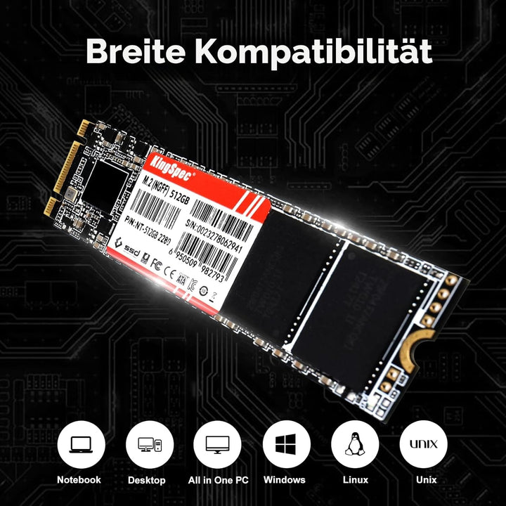 KingSpec 512GB M.2 SSD 2280, Interne Solid State Hard Drive-SATA iii 6Gb/s, M2 NGFF Disco Duro für D