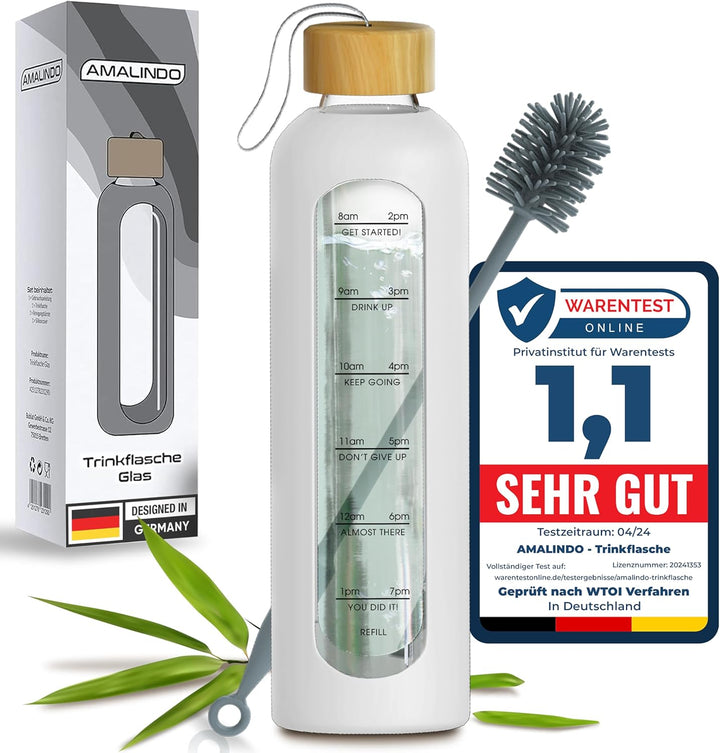 Trinkflasche 1l Glas, Wasserflasche 1l, Glasflasche 1 Liter, Trinkflasche-Glas-1l, Water Bottle (Bor