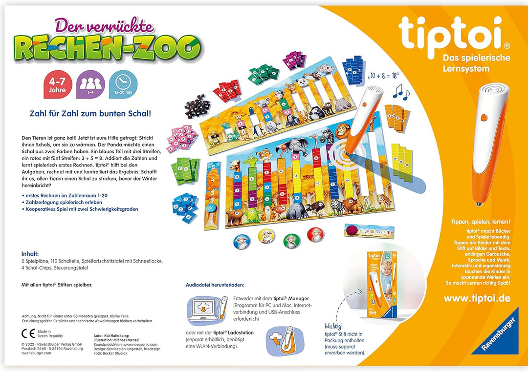 Ravensburger tiptoi Spiel 00104 - Der verrückte Rechen-Zoo - Lernspiel ab 4 Jahren, lehrreiches Zahl