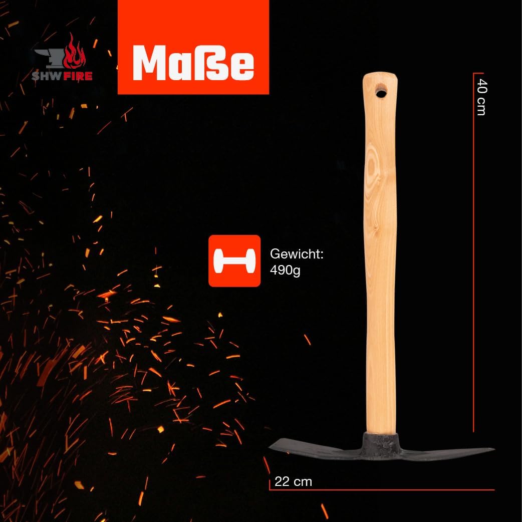 SHW-FIRE Handhacke, stabile geschmiedete Hacke für den Garten, Breit- und Herzblatt, 40cm kurzer erg