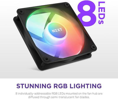 NZXT F120 RGB Core – 120 mm nabenmontierter RGB-Lüfter – 8 einzeln ansteuerbare LEDs – Halbtranspare
