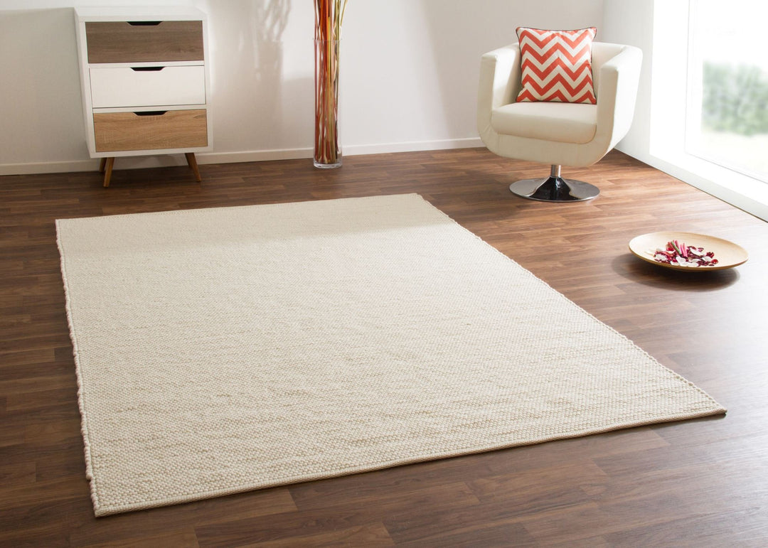 Steffensmeier Handwebteppich Gabun 100% Schurwolle Wohnzimmer im Scandi Style, Creme, Grösse 60x110