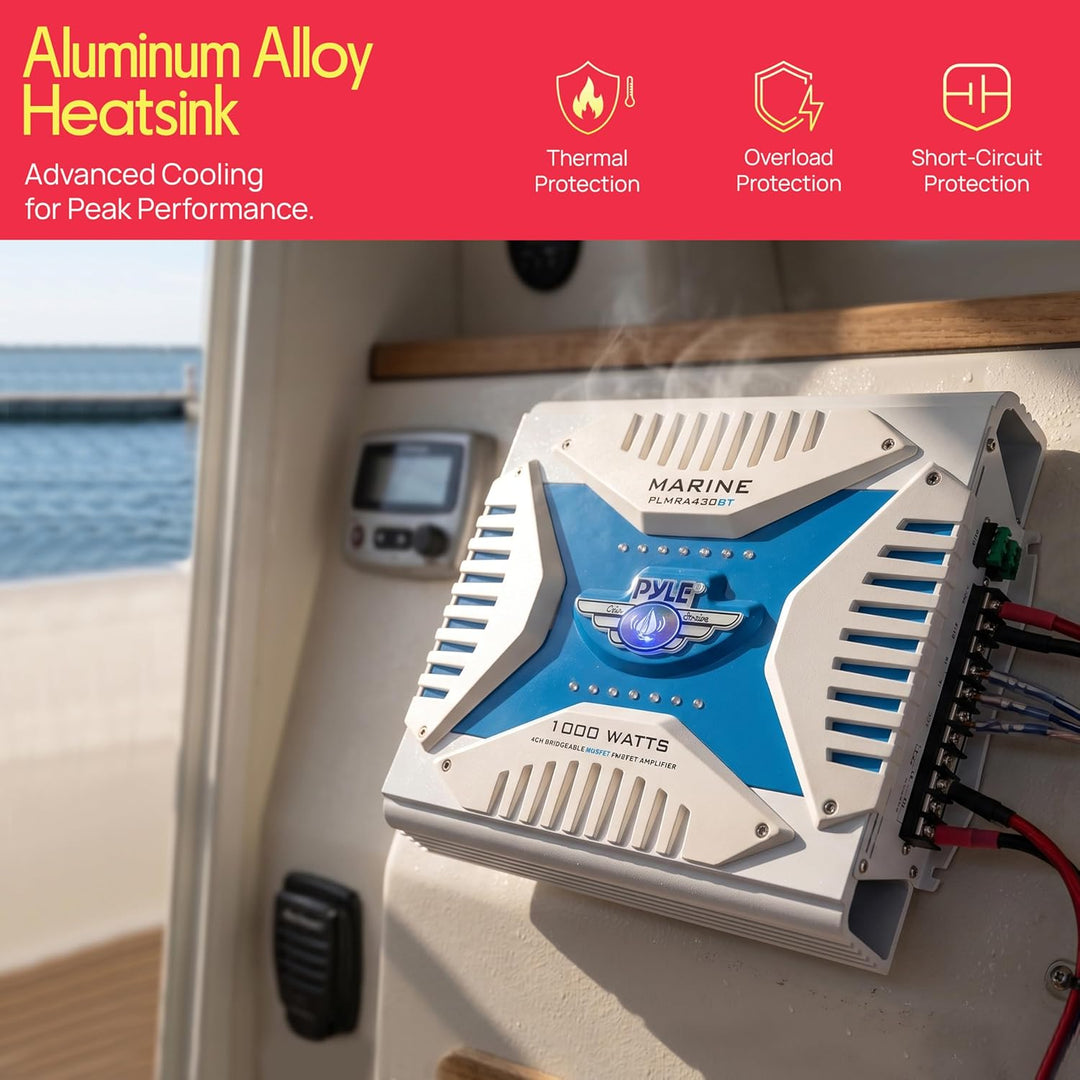 Pyle PLMRA430BT 2.1 Bluetooth-Marine-Verstärker-Empfänger - Wasserdichter, drahtloser 4-Kanal-Überbr
