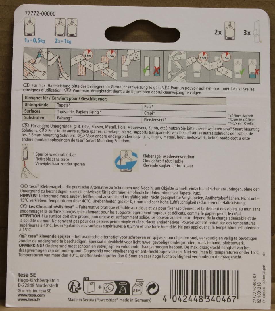 tesa 77772-00000 Klebenagel für Tapeten und Putz, 5er Pack 0,5 Kg, Weiss, 5er Pack 0,5 Kg