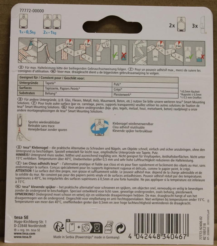 tesa 77772-00000 Klebenagel für Tapeten und Putz, 5er Pack 0,5 Kg, Weiss, 5er Pack 0,5 Kg