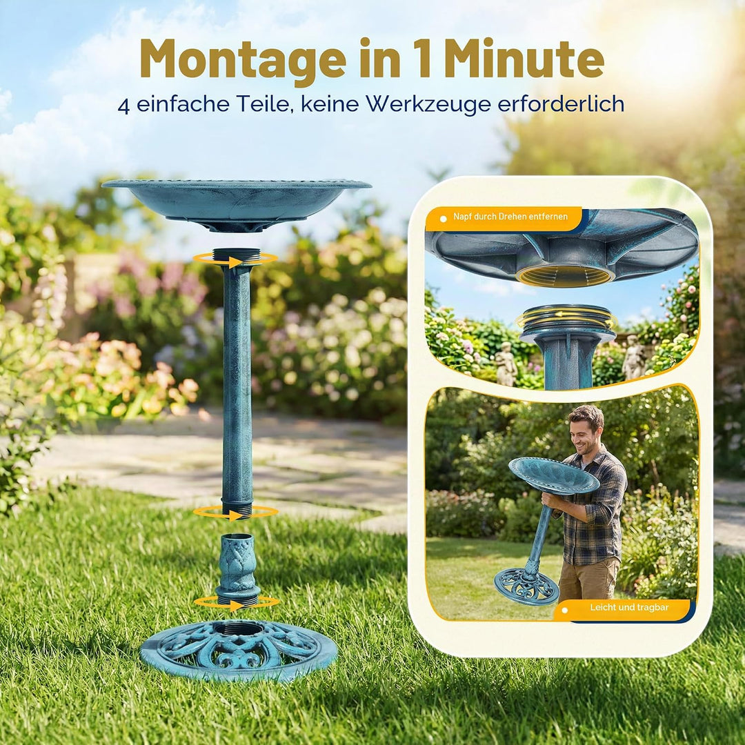 VIVOHOME Vogeltränke 71cm hoch Polyresin leicht antike Optik für Aussenbereich Blau, Blau