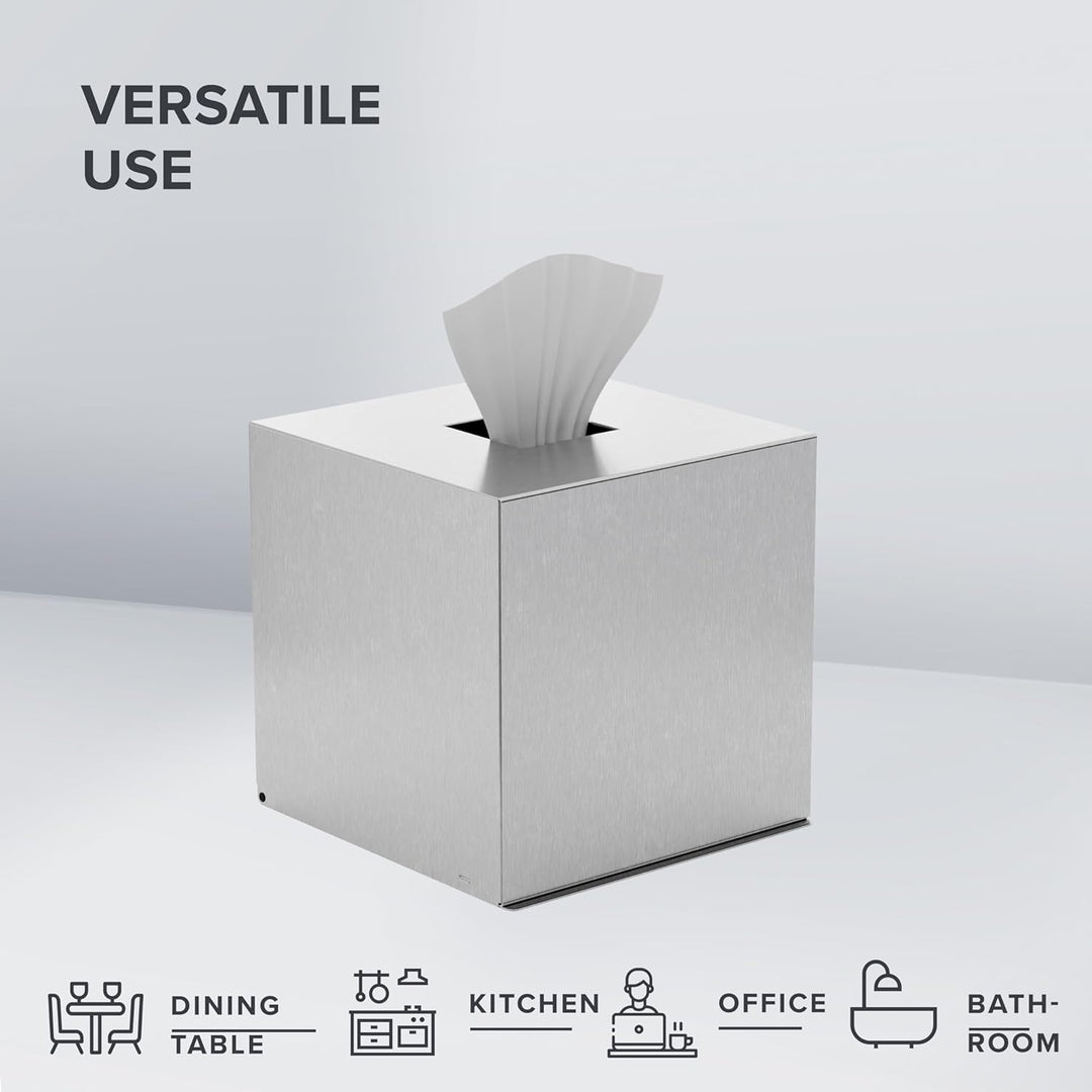ovimar quadratische Kosmetiktücher Box Svitringen | Edelstahl | Silber | Perfekter Taschentuch-, Pap