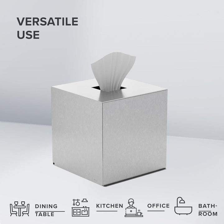 ovimar quadratische Kosmetiktücher Box Svitringen | Edelstahl | Silber | Perfekter Taschentuch-, Pap