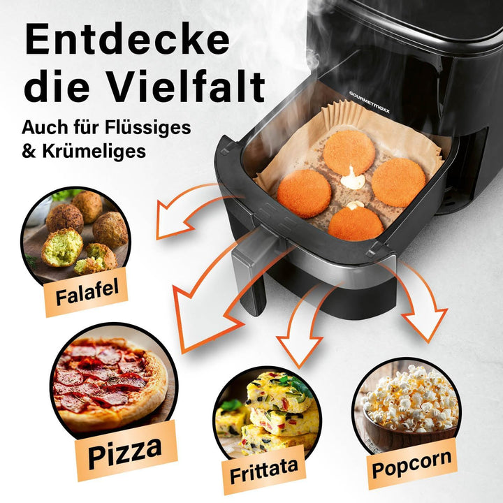 GOURMETmaxx Backpapier für Heissluftfritteuse 5 bis 8 Liter | Backpapierschale antihaftbeschichtet &