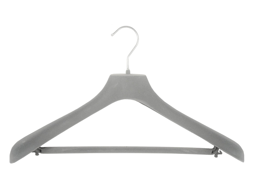 Kleiderbuegelshop24 Sonderposten !!! Samtbügel mit DRUCKSTELLEN für Anzüge, 42 cm, grau, NEU, 50 Stü