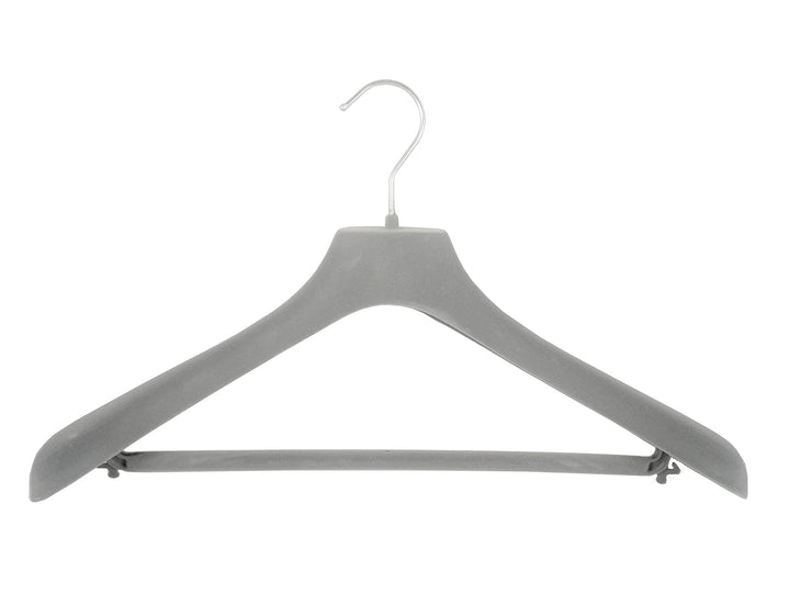 Kleiderbuegelshop24 Sonderposten !!! Samtbügel mit DRUCKSTELLEN für Anzüge, 42 cm, grau, NEU, 50 Stü