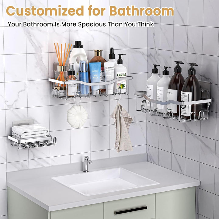 3 Stück Duschablage Ohne Bohren Edelstahl, Badezimmer Organizer, Bathroom Organizer, Badezimmer Rega