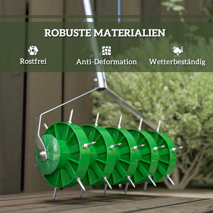 Outsunny Rasenlüfter Manuell Vertikutierer für Rasen 45cm Breite Aerifizierer mit Gartengeräten 30 E