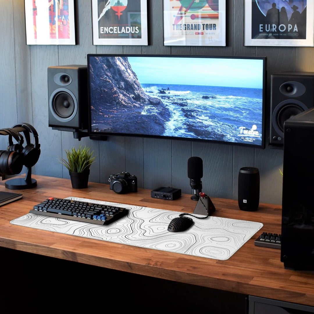 Sidorenko Gaming Mauspad XXL Weiss - Grosses Mousepad 900x400 mm - rutschfeste Schreibtischunterlage
