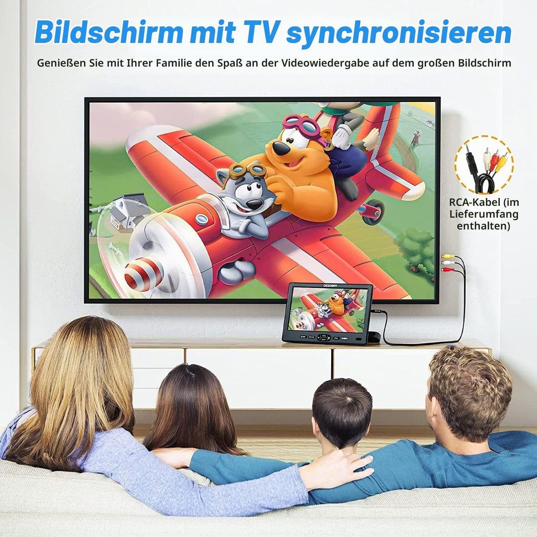 DESOBRY Auto DVD Player 10,5 Zoll 2 Monitore Kopfstütze 2 Kopfhörer HDMI Eingang AV Kabel, Kinder Fe