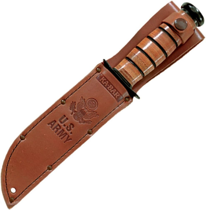 Ka-Bar US Army 7" Fixed Blade Knife, Serrated Leather Handle w/Brown Sheath #1219