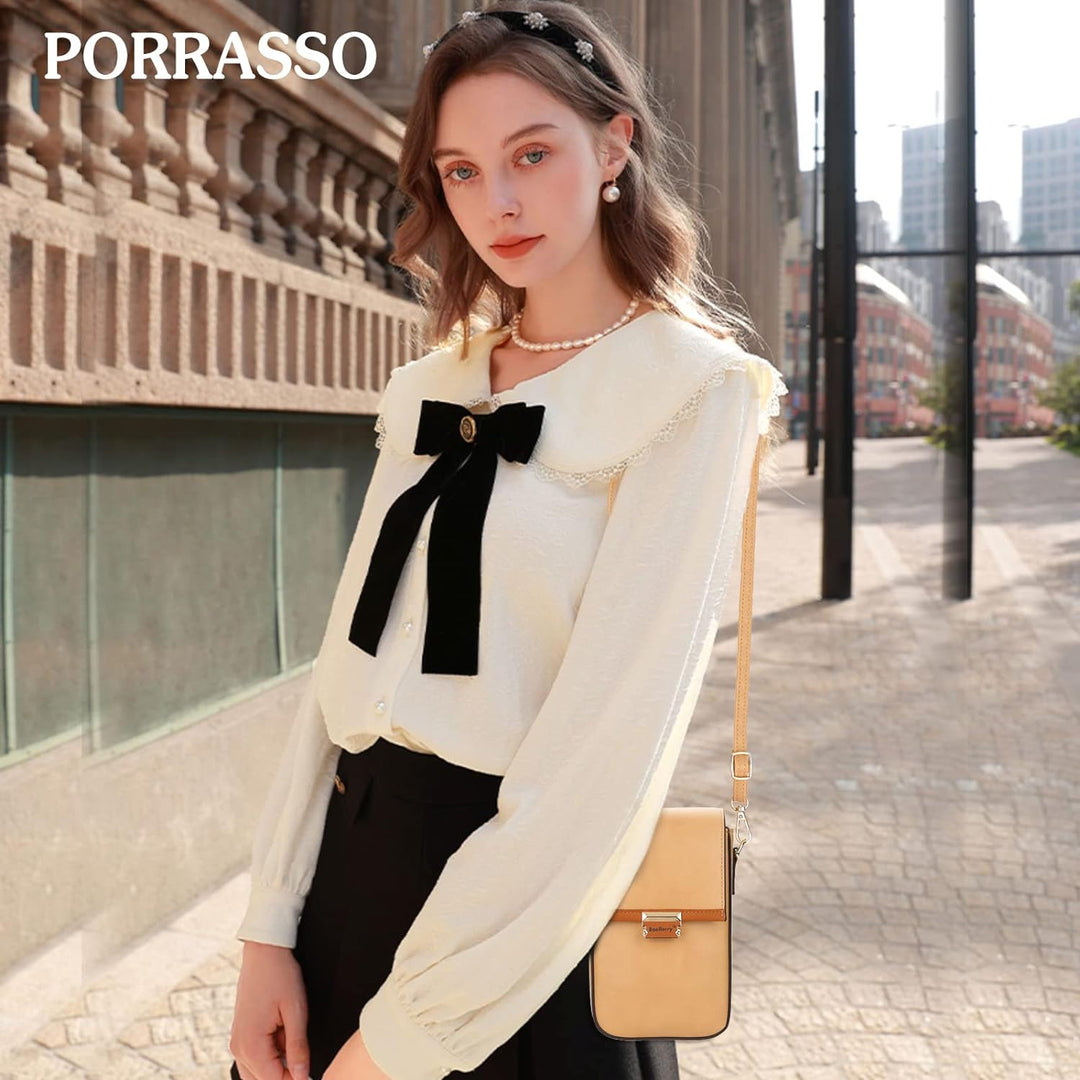 PORRASSO Handy Umhängetasche Damen Mode Handytasche Mädchen Schultertasche PU Geldbörse Crossbody Ba