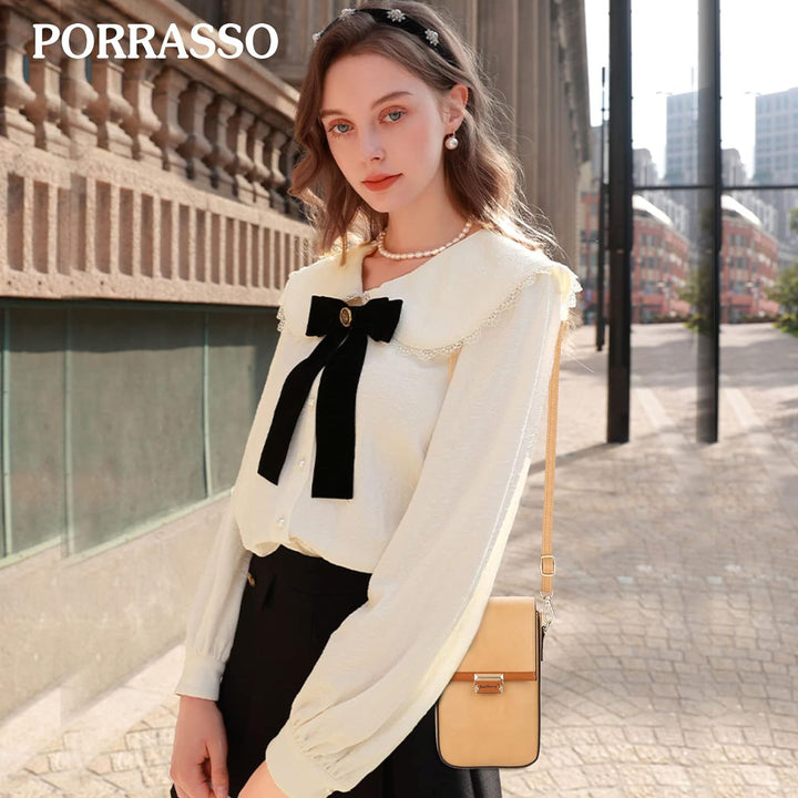 PORRASSO Handy Umhängetasche Damen Mode Handytasche Mädchen Schultertasche PU Geldbörse Crossbody Ba