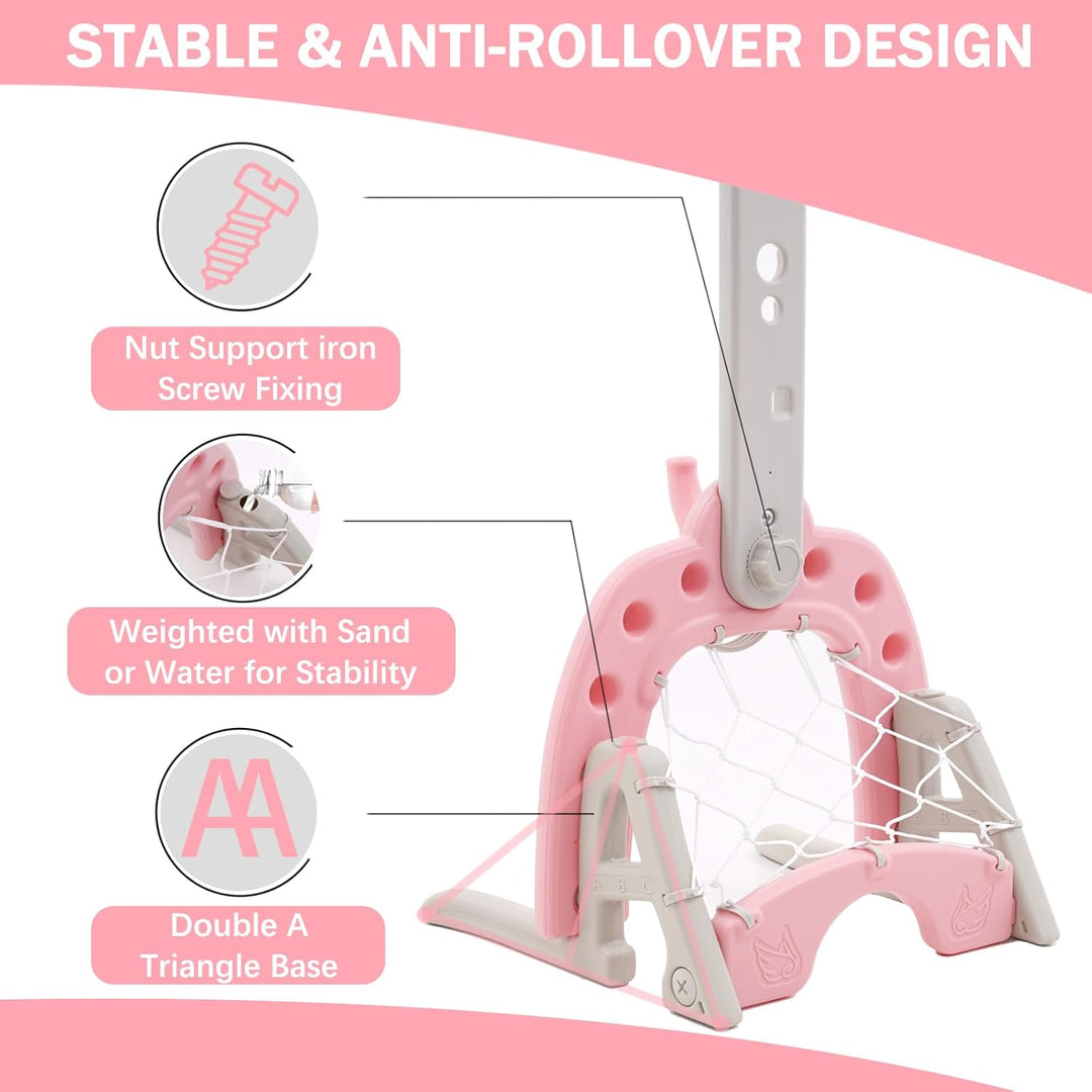 Kinder Basketballkorb Set 4 in 1 Basketballkorb Outdoor Indoor mit Basketball Fussball Ring Werfen G