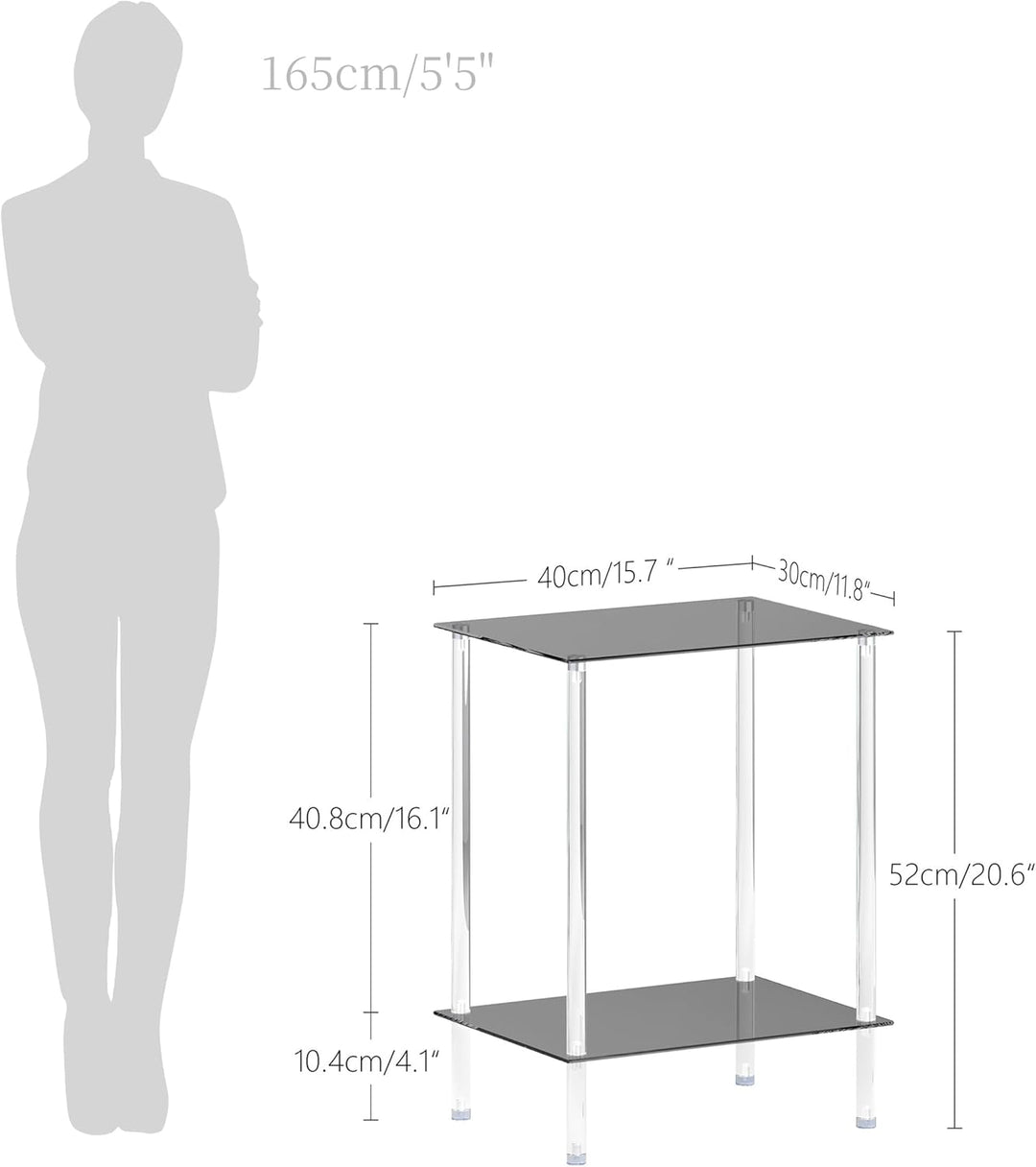 Beistelltisch Glas Eckig Nachttisch Transparent Glastisch Mobiler Couchtisch 2 Ablagen Glasregal Woh