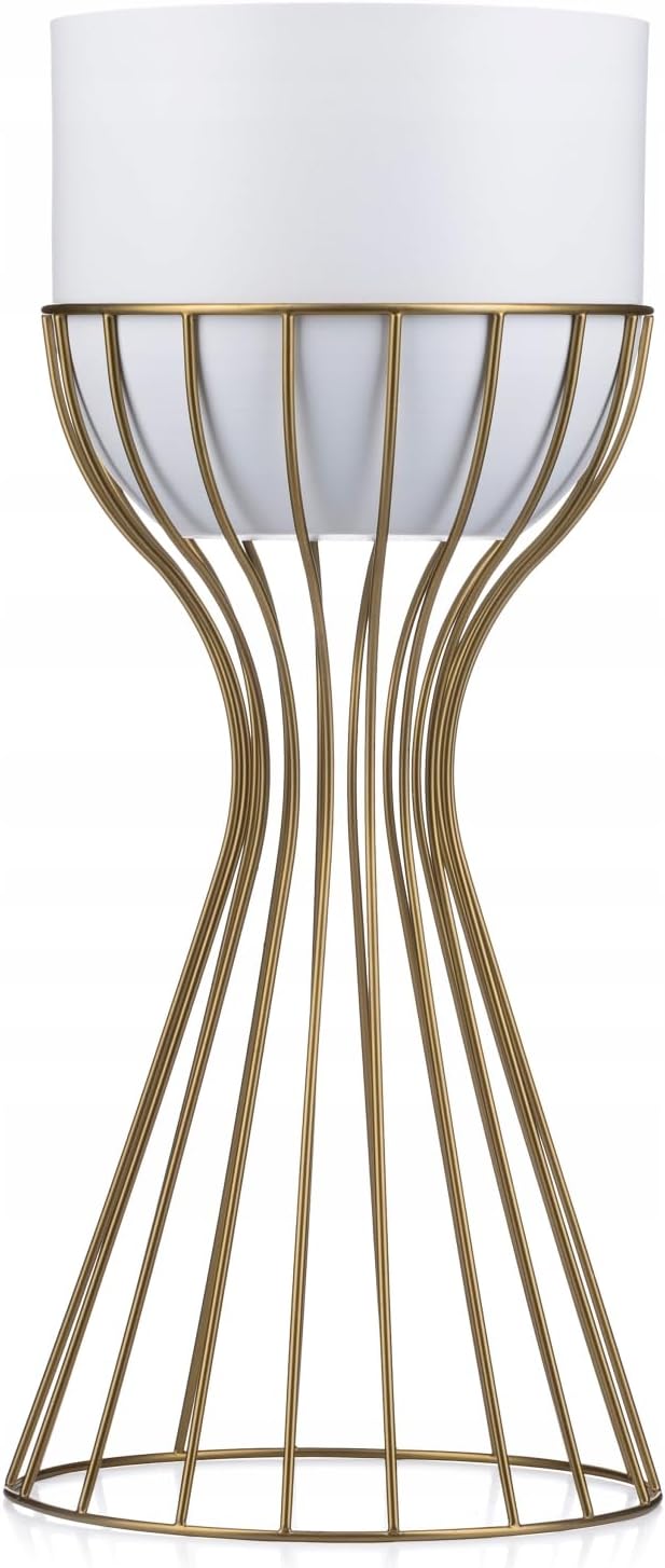 Moderne Blumenständer Metall 46 cm Hoch mit Weiss Blumentopf Rund 18 cm Ø auf Robuste Gold Ständer -