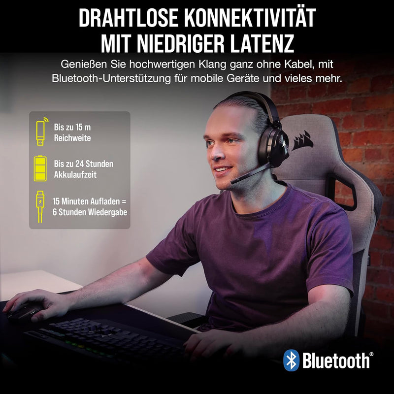 CORSAIR HS55 WIRELESS CORE Leichtes Gaming Headset - Omnidirektionales Mikrofon - Neodym-Treiber - B