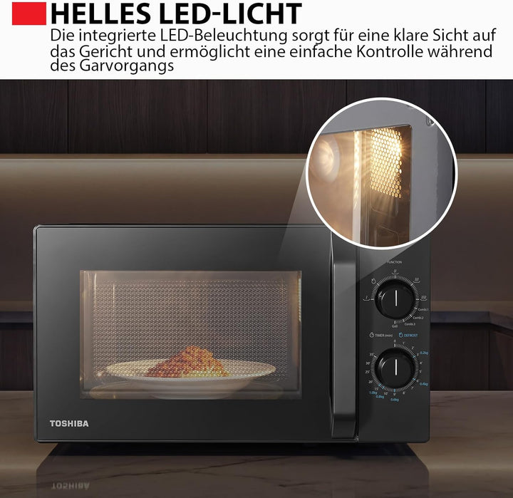 Toshiba MW2-MG20PE(BK) Mikrowellenherd 700 W mit knuspriger Grill- & Kombigarfunktion, 5 Leistungsst