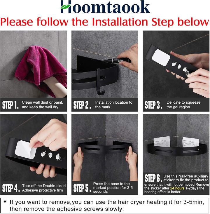 Hoomtaook Duschregal Eckablage Duschkorb Duschablagen Ohne Bohren für Bad, Matte Finish, Badregal, 2