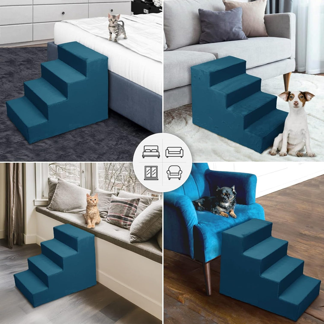 Mg Design Hundetreppe 4 Stufen in Blau – Stabiler Holzrahmen, gelenkschonend, leicht &amp; mobil, für So