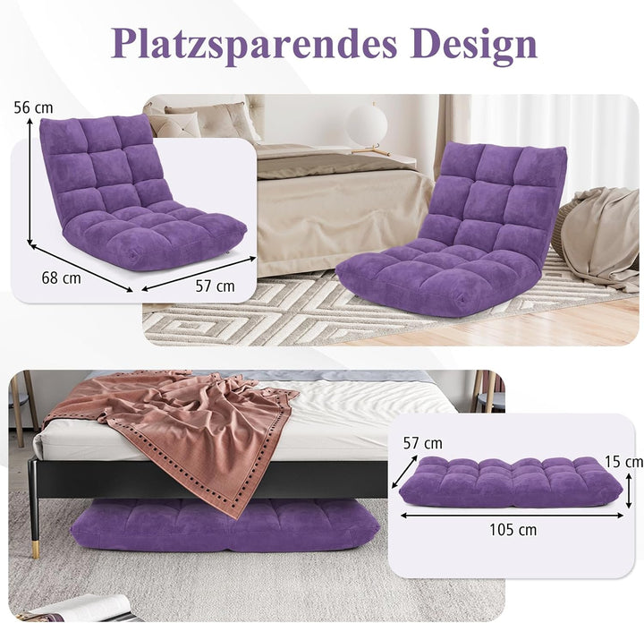 RELAX4LIFE Bodenstuhl Faltbar, Lazy Sofa, Meditationsstuhl, Bodensessel mit Verstellbarer Lehne, für