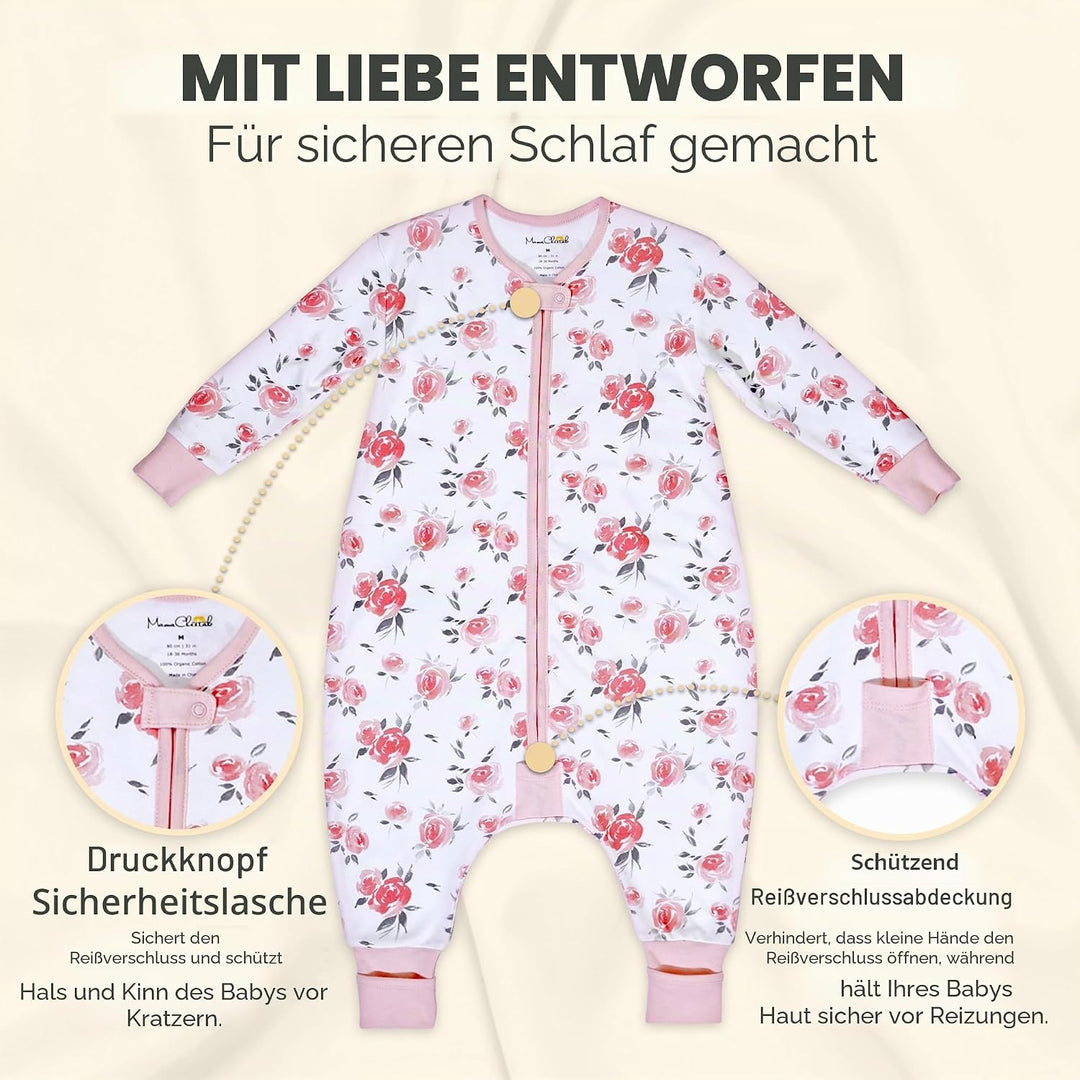 Mama Cheetah Toddler Schlafsack mit Füssen, Long Sleeve 0,5 TOG Bio-Baumwolle Baby Schlafsack mit Be