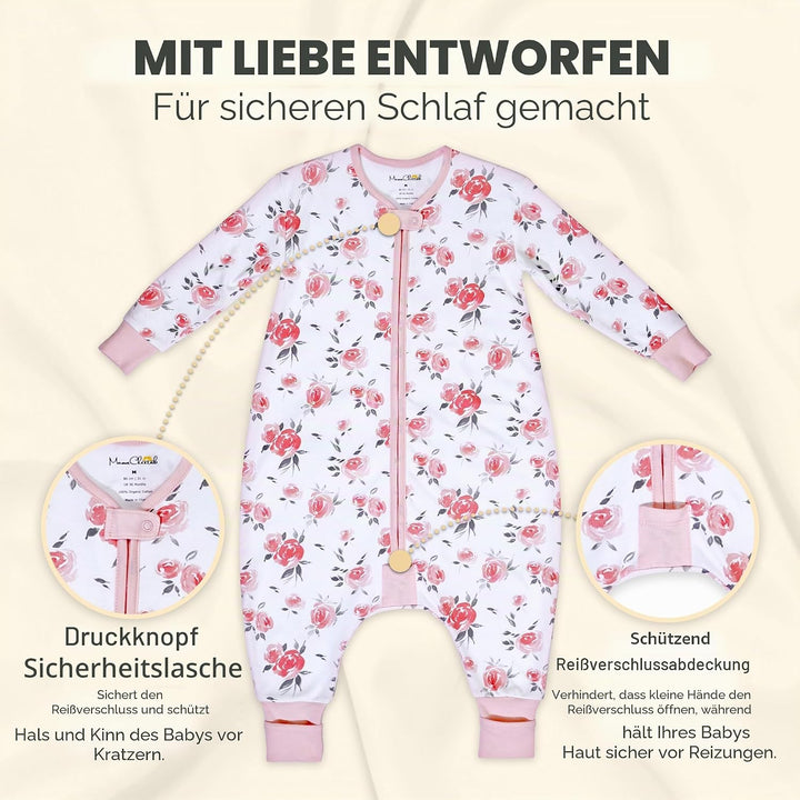 Mama Cheetah Toddler Schlafsack mit Füssen, Long Sleeve 0,5 TOG Bio-Baumwolle Baby Schlafsack mit Be