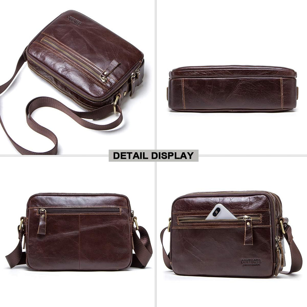 Contacts Echtes Leder Herren Laptop Mini Passport Crossbody Messenger Reisetasche Mini-Umhängetasche