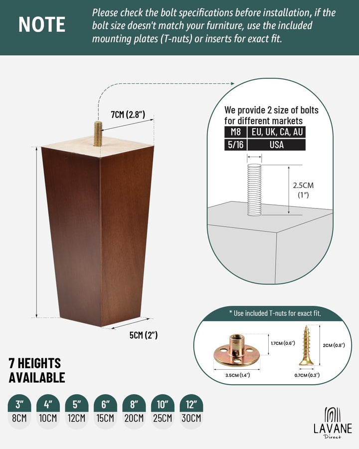 10cm Holz Tischbeine, La Vane 4 Stück Walnuss Massivholz Pyramide Ersatz Möbelfüsse Möbelbeine mit v