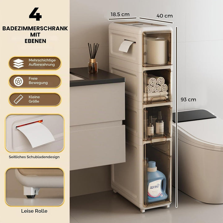 MAGIC SELECT Badezimmer-Organizer. Zusätzlicher Aufbewahrungsschrank mit Rollen für Enge Räume. Beis