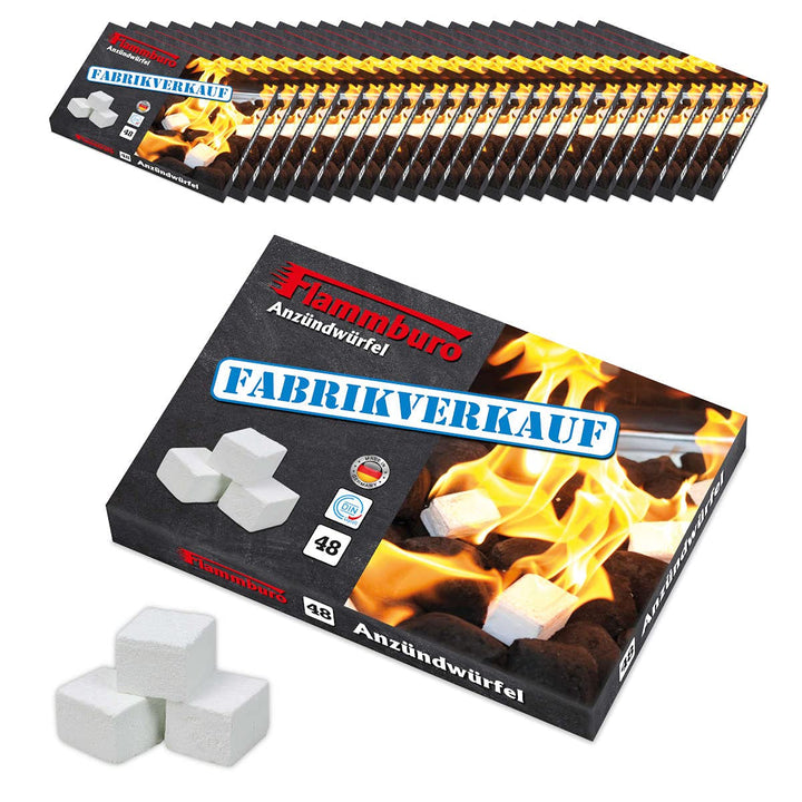 FLAMMBURO 1152 Stück Anzündwürfel Paraffin (24x48 Würfel) vom Deutschen Hersteller, Grillanzünder, K