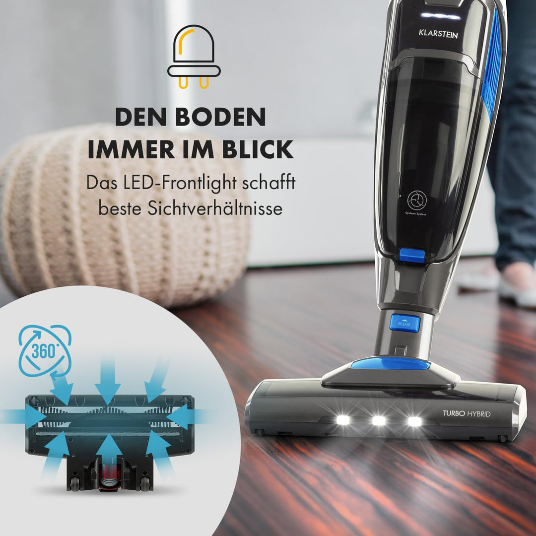 Klarstein TurboHybrid Zyklon Staubsauger, Akku Staubsauger, Staubsauger Kabellos für 50min Betriebsd