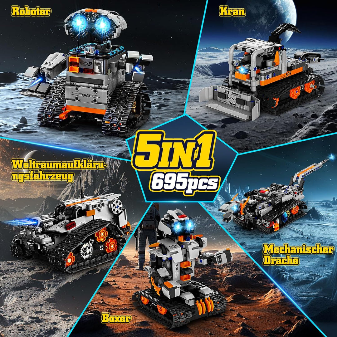 Technik Roboter Kinder, 5-in-1 Ferngesteuerte Robot Programmierbarer mit App & Fernsteuerung, Techni