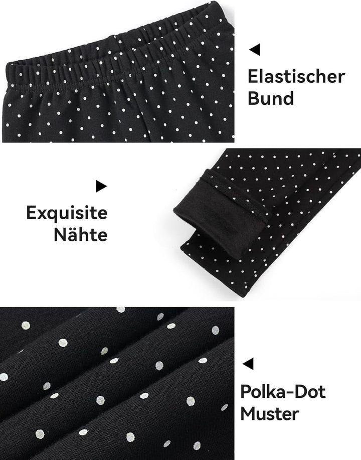 KEREDA Mädchen Leggings Thermo Gefüttert Warme Winter Dicke 2er-Pack 122-128 Schwarz Tupfen/Grau Tup