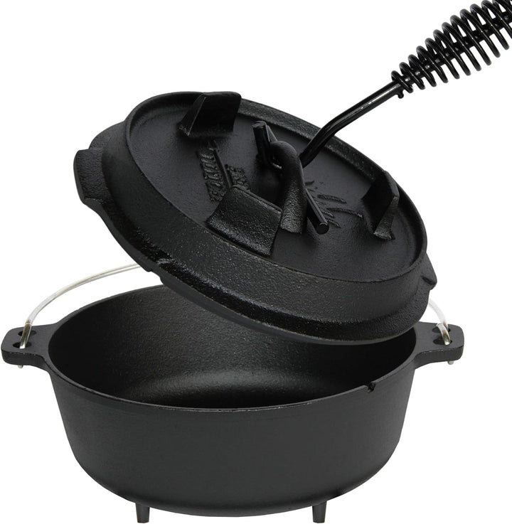 Dutch Oven Set Gusseisen 1,8L-13,6L – Feuertopf mit Deckelheber, Schmortopf mit & ohne Füsse, Schlit