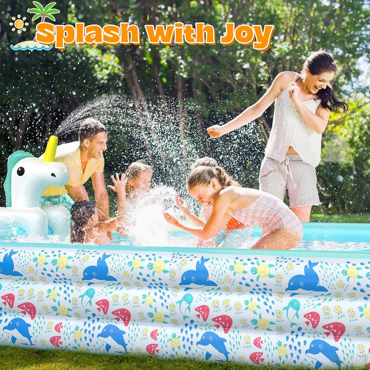 Skirfy Aufblasbarer Pool mit Sprinkler, 300 x 180 x 60 cm XXL Gartenpool, Verdickter Kinderpool für
