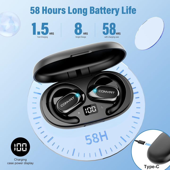 Open Ear Kopfhörer Sport, Bluetooth 5.4 Ohrhörer, Open Ear Headphones mit ENC, Pendler/Sport, Tiefsc