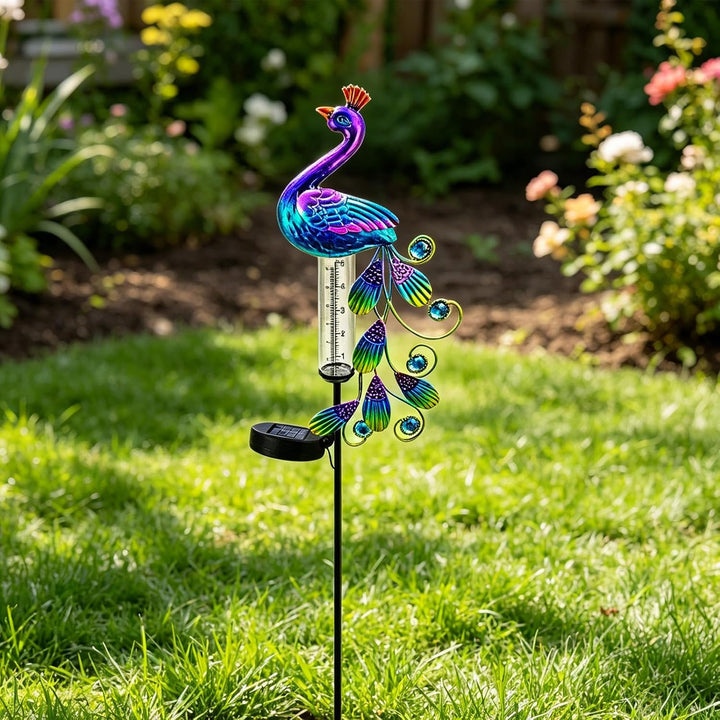 BYZESTY Regenmesser Für Garten Mit LED,H 102CM Regenmesser Frostsicher,Gartendeko Regenmesser,Regenm